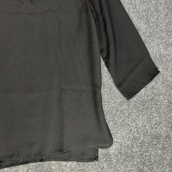 Banana Republic Blouse Womens Small Petite Black Semi Sheer V Neck Gold Detail - Picture 4 of 8